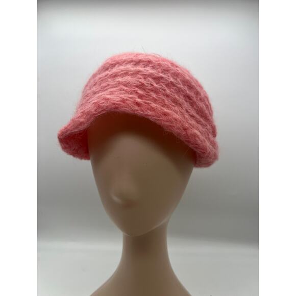 Vintage Italian Pink Crochet Wool Mohair Back Swept Hat Medium Womens - Picture 2 of 7